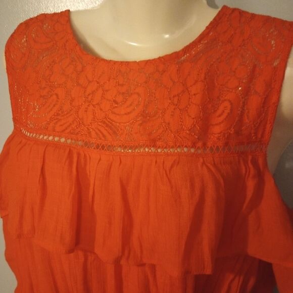 - AGB orange sleeveless high low dress with tassel belt and ruffle accents - Picture 7 of 12